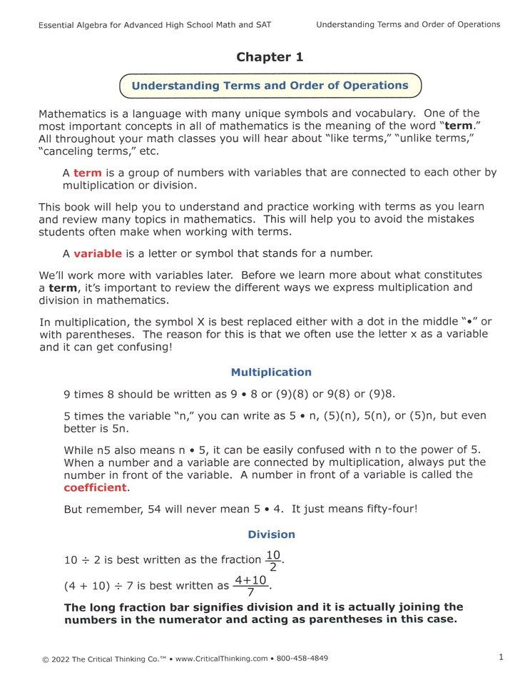 Essential Algebra for Advanced High School and SAT