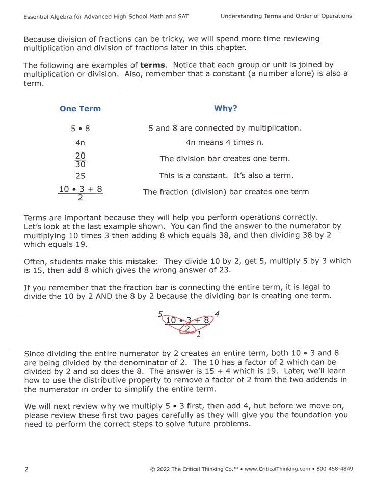 Essential Algebra for Advanced High School and SAT