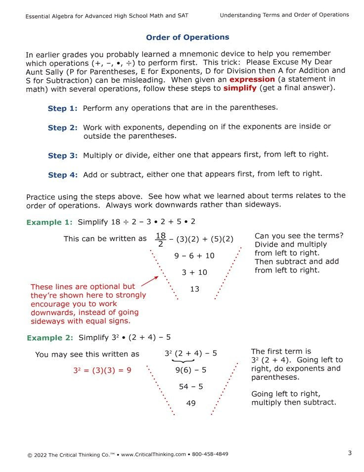 Essential Algebra for Advanced High School and SAT