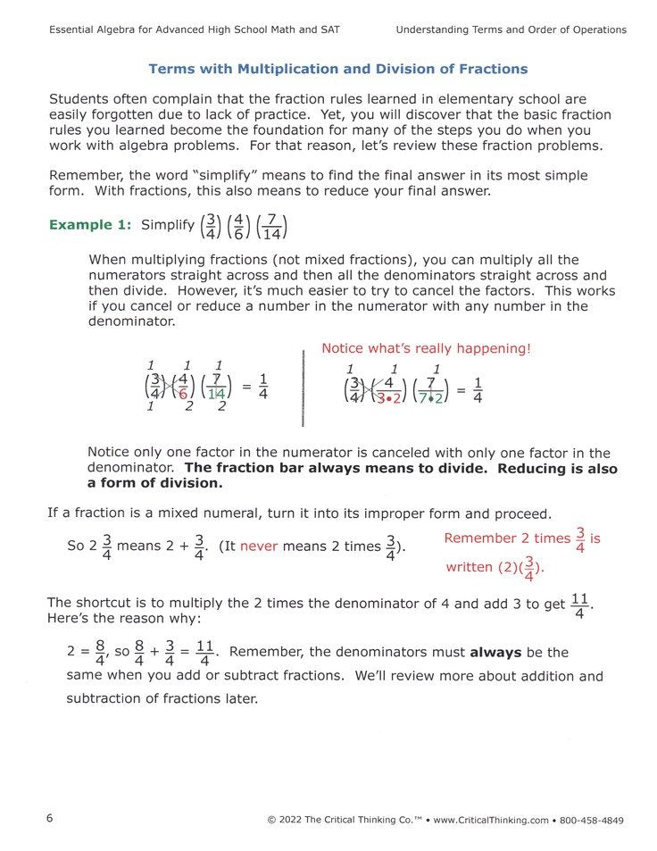 Essential Algebra for Advanced High School and SAT