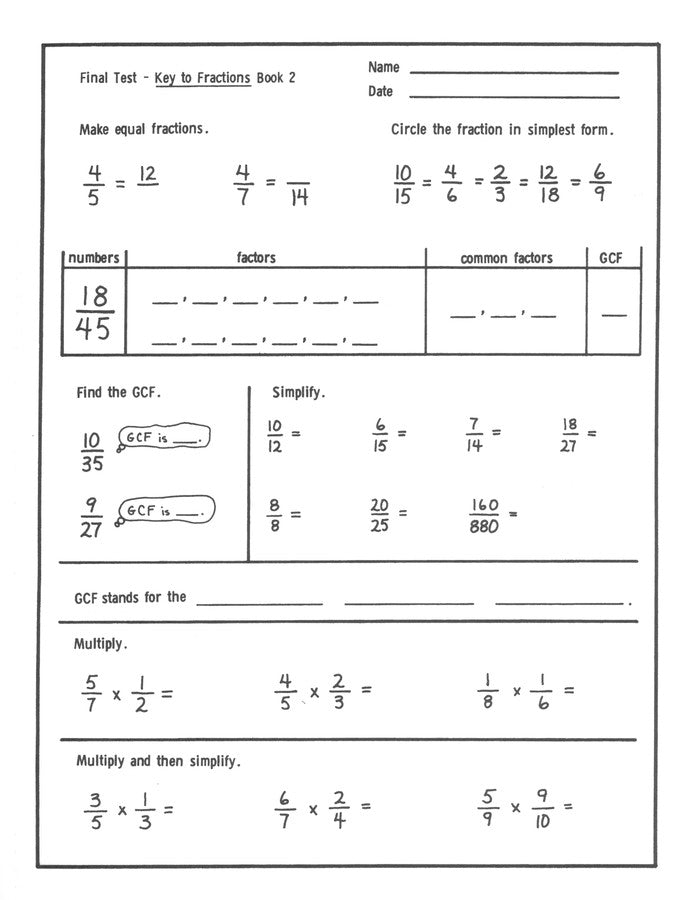 Key To Fractions Tests