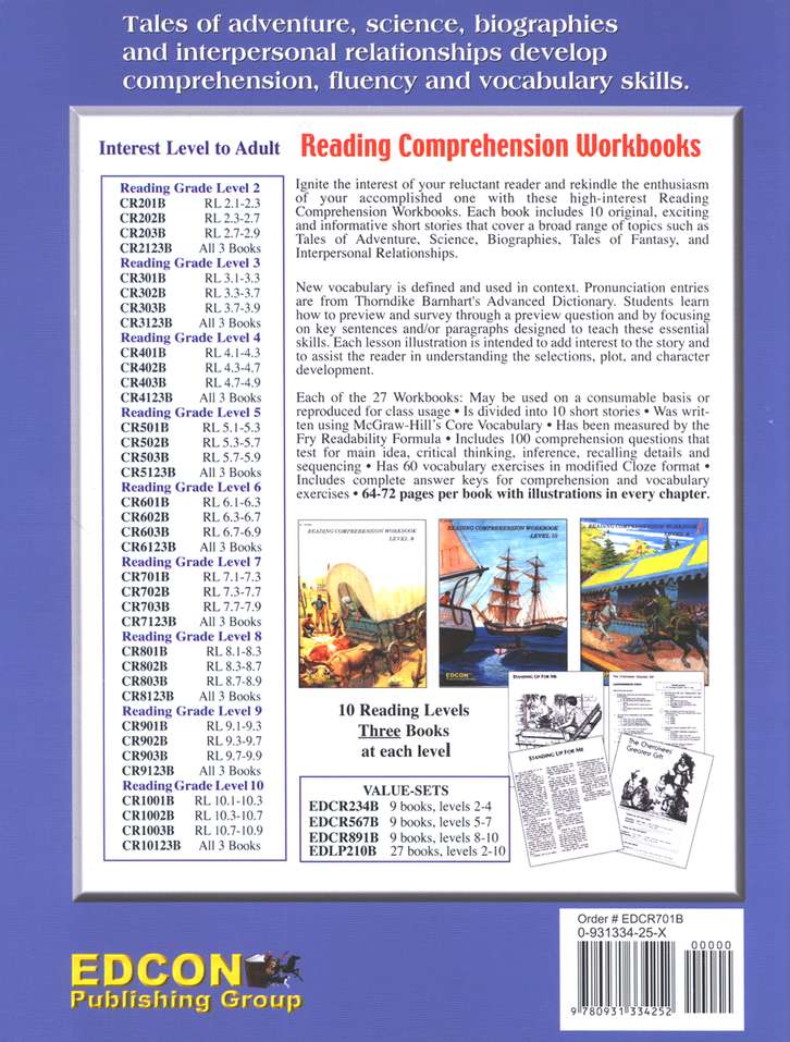 Reading Comprehension Grade Level 7 Workbook Set (3  books)