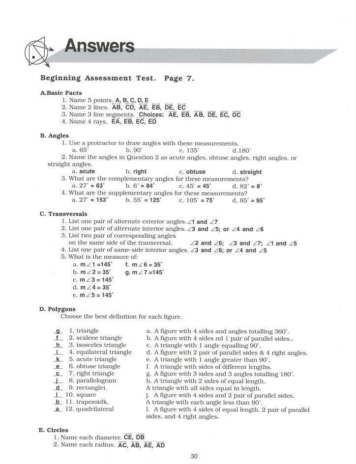 Straight Forward Math Series: Pre-Geometry Book 1