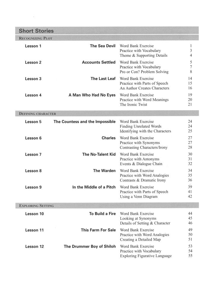 Mosdos Press Grade 8 (Gold) Literature/Reading Curriculum  Student Workbook