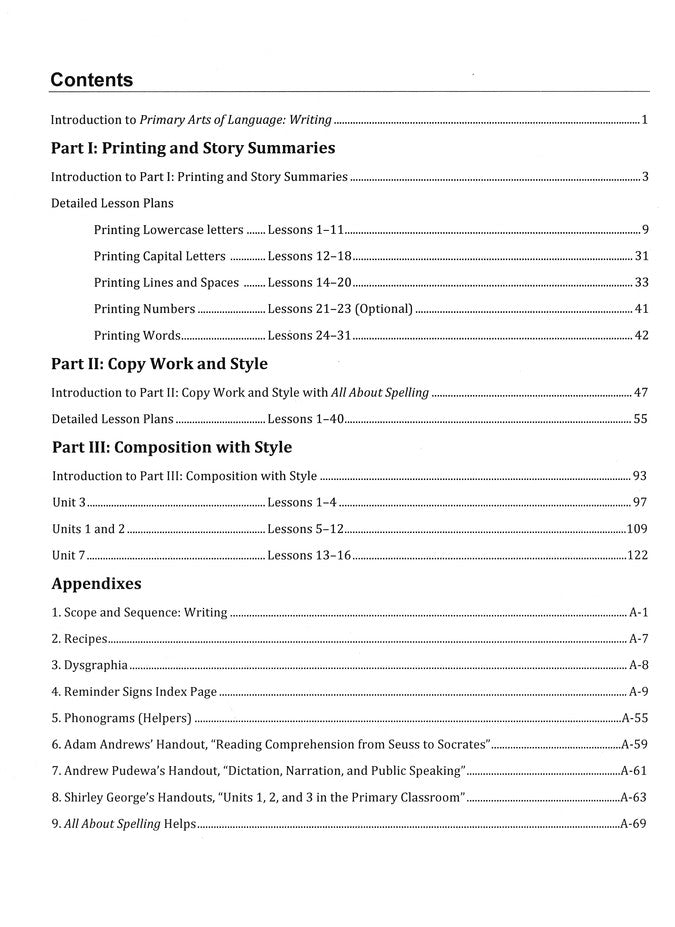 Primary Arts of Language: Writing Teacher's Manual