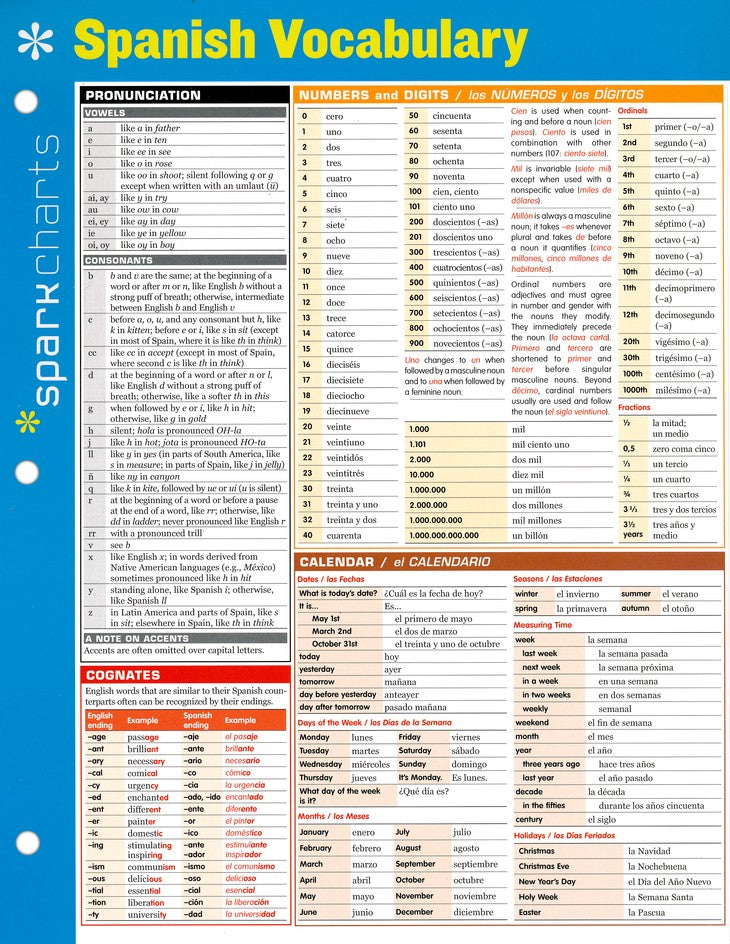 Spanish Vocabulary SparkCharts