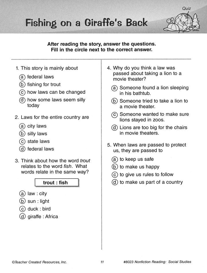 Nonfiction Reading Comprehension: Social Studies (Grades 2 to 3)