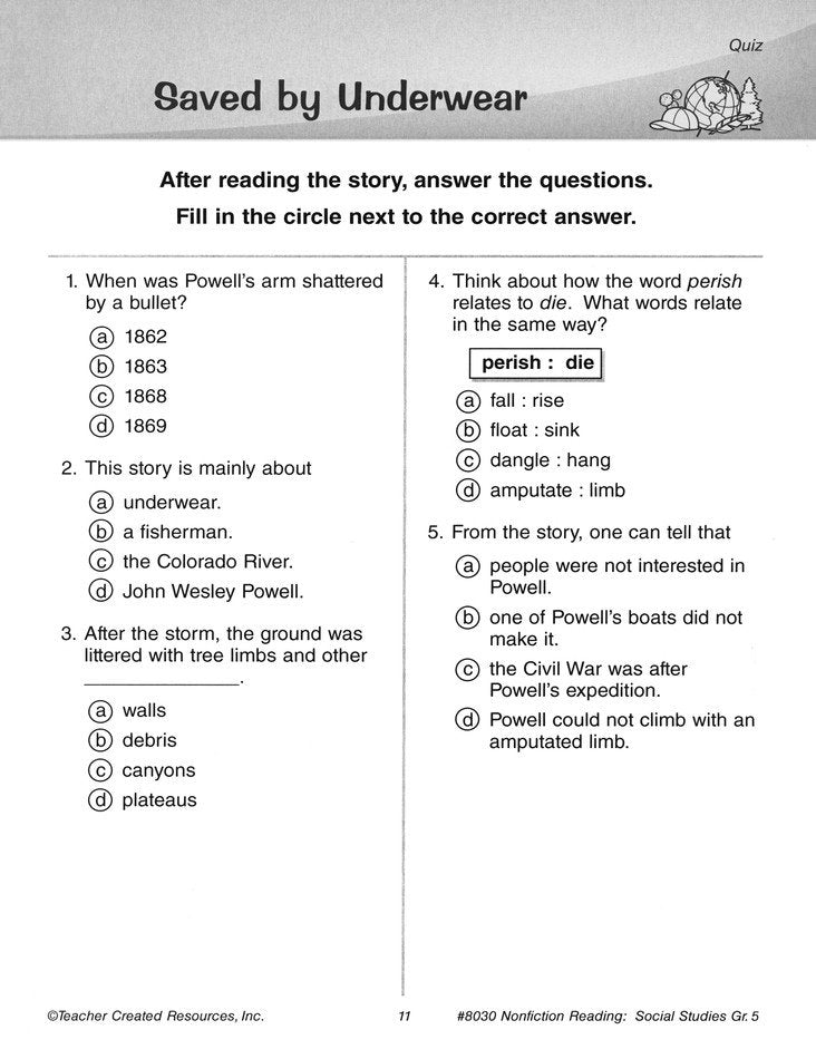 Nonfiction Reading Comprehension: Social Studies (Grade 5)