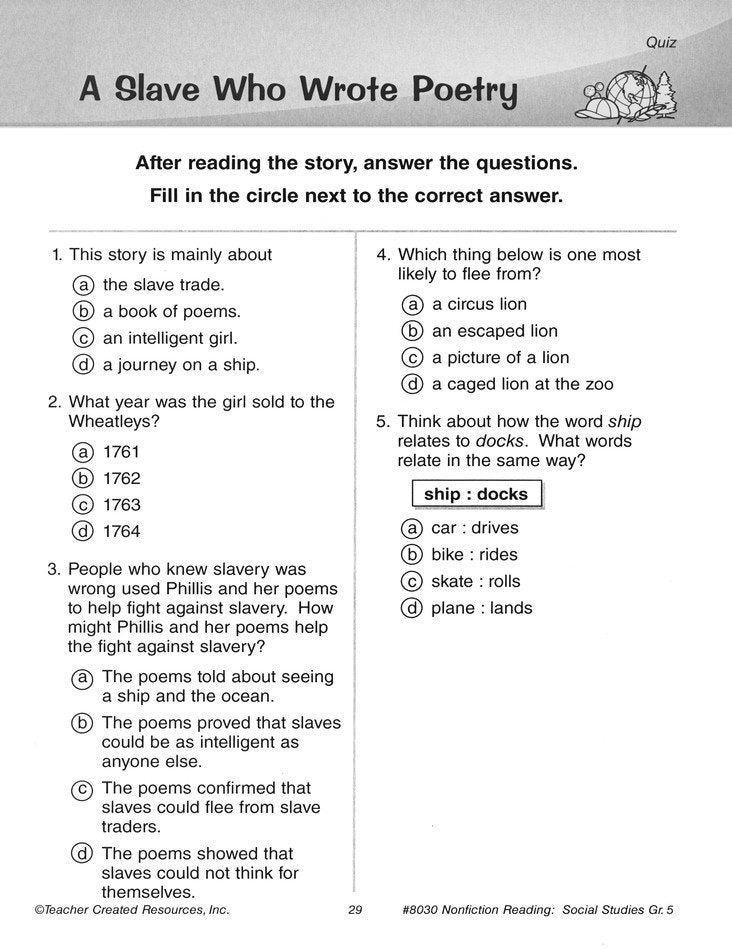 Nonfiction Reading Comprehension: Social Studies (Grade 5)