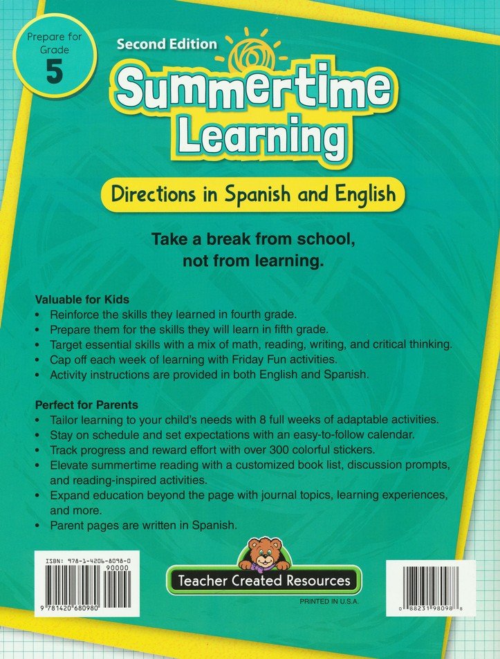 Summertime Learning: English and Spanish Edition (Preparing for Grade 5)