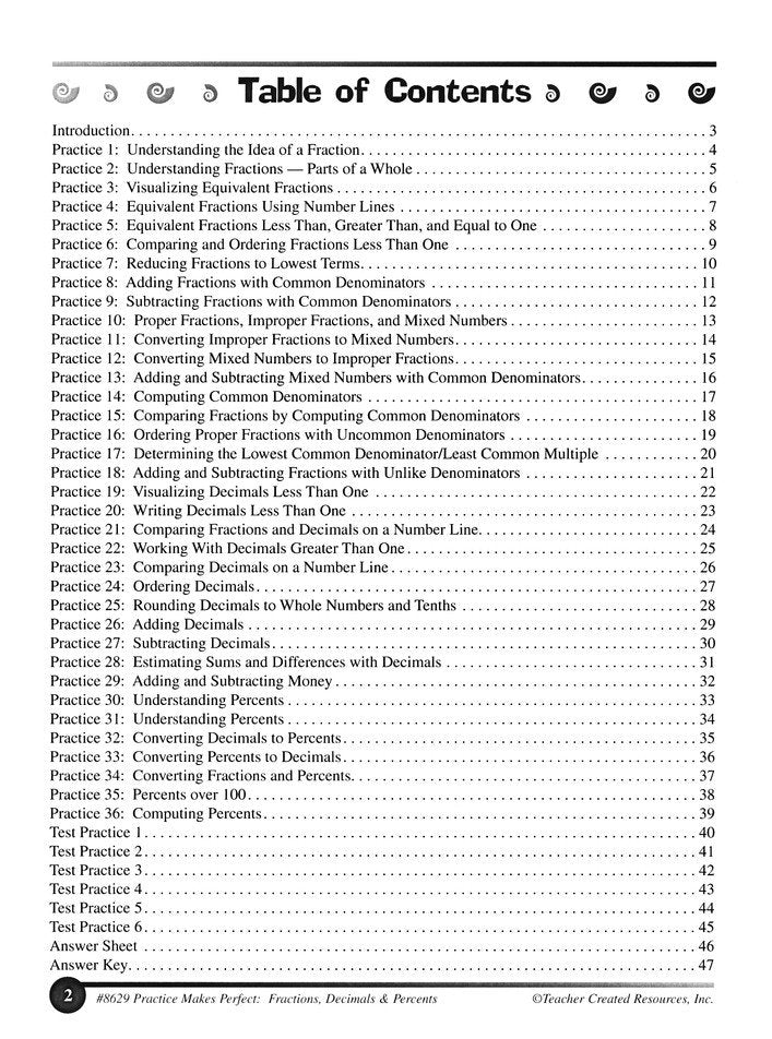 Practice Makes Perfect: Fractions, Decimals and Percents (Grade 4)