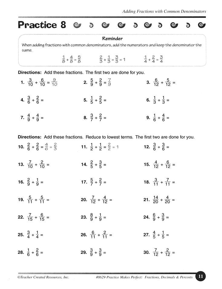 Practice Makes Perfect: Fractions, Decimals and Percents (Grade 4)