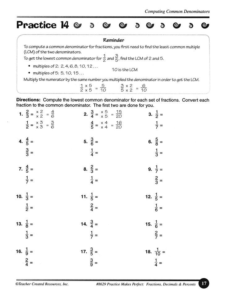 Practice Makes Perfect: Fractions, Decimals and Percents (Grade 4)