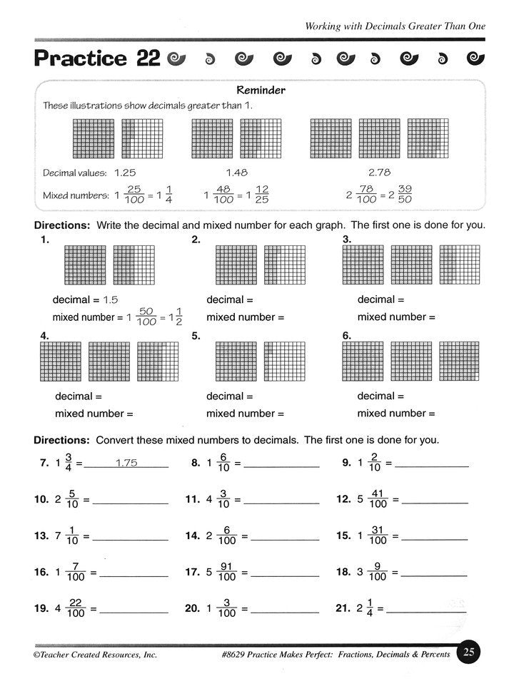 Practice Makes Perfect: Fractions, Decimals and Percents (Grade 4)