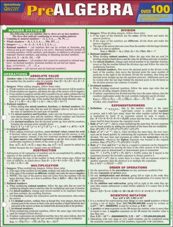 Pre Algebra QuickStudy Quizzer Chart