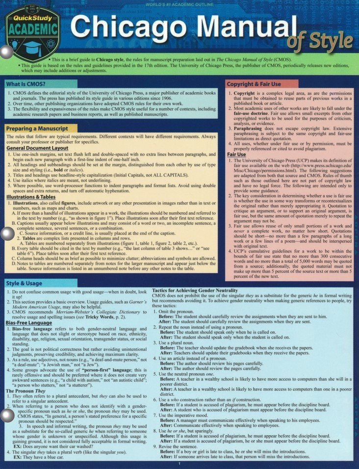 Chicago Manual of Style Guidelines, Laminated Guide