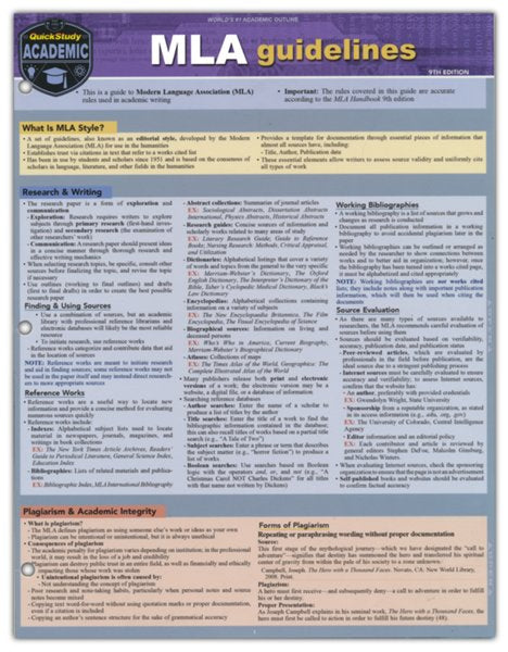 MLA Guidelines: a QuickStudy Laminated Style Reference Guide Wall