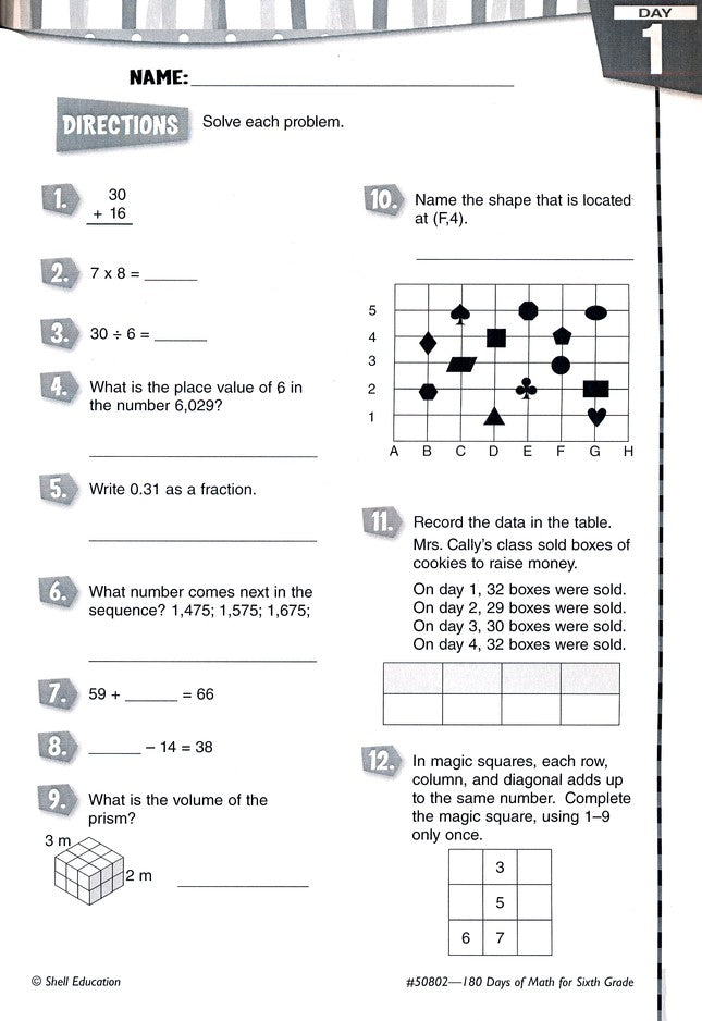 Practice, Assess, Diagnose: 180 Days of Math for Sixth Grade