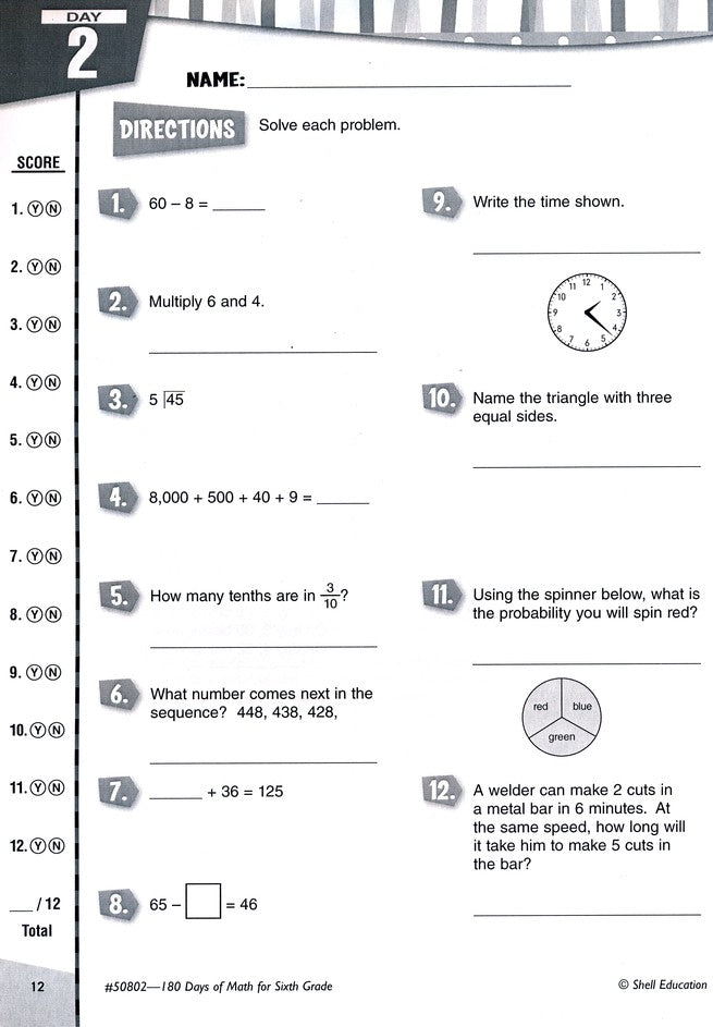 Practice, Assess, Diagnose: 180 Days of Math for Sixth Grade