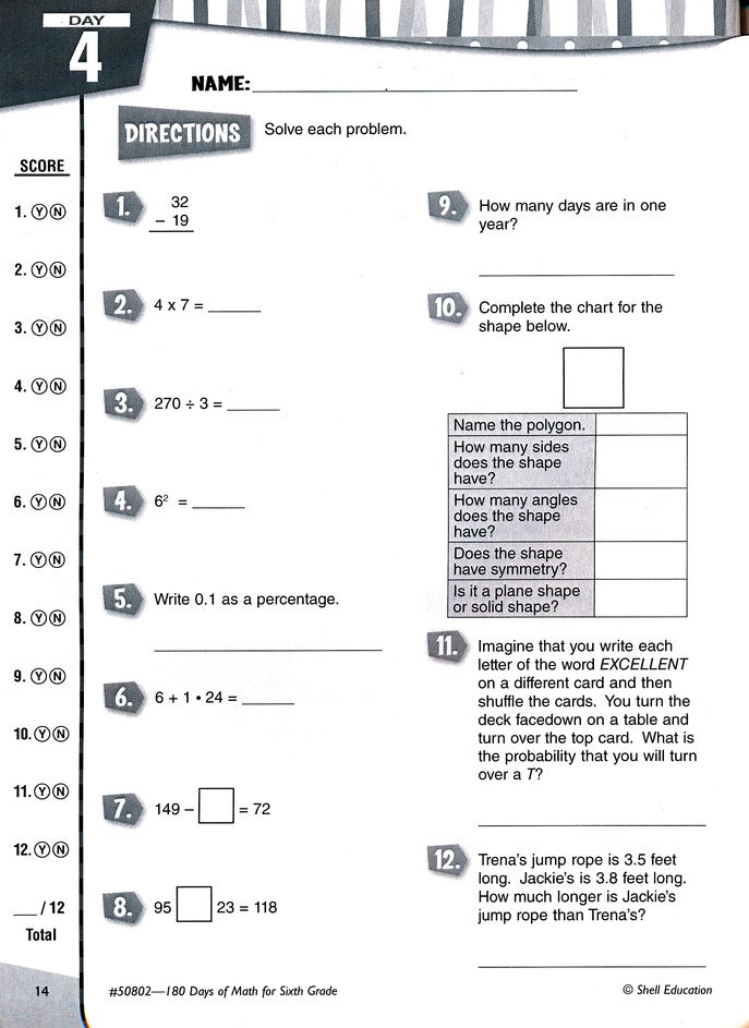 Practice, Assess, Diagnose: 180 Days of Math for Sixth Grade