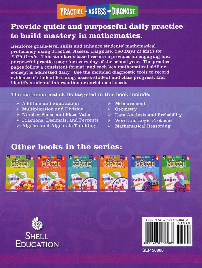 Practice, Assess, Diagnose: 180 Days of Math for Fifth Grade