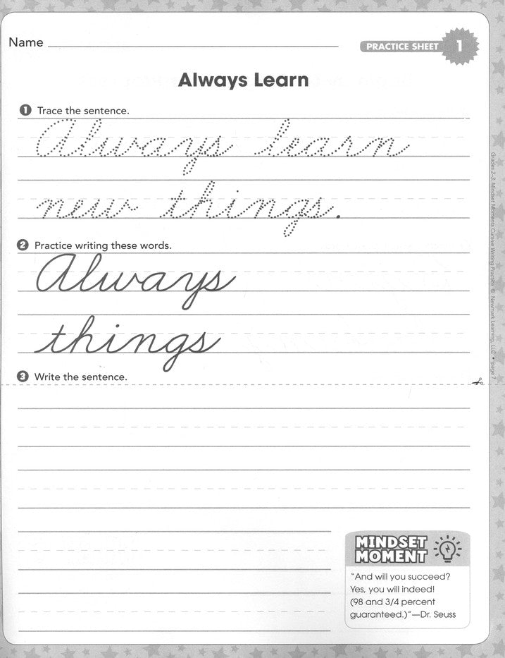 Mindset Moments: Cursive Writing Practice, Grades 2-3