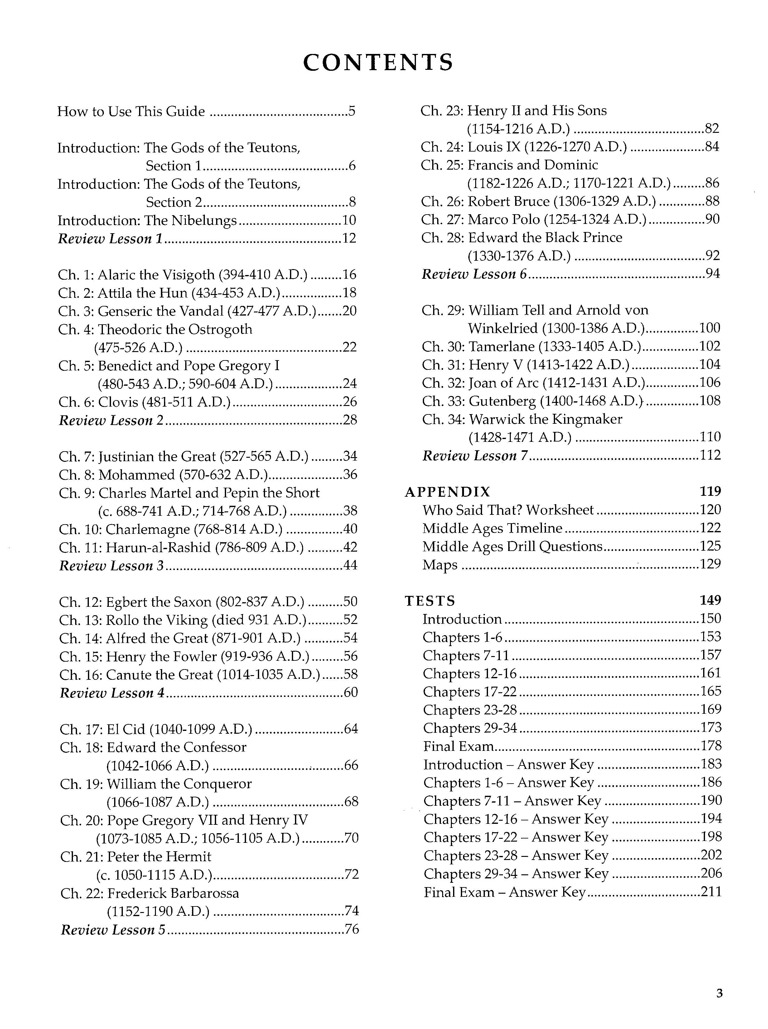 Famous Men of the Middle Ages Teacher Guide (Charter Version)