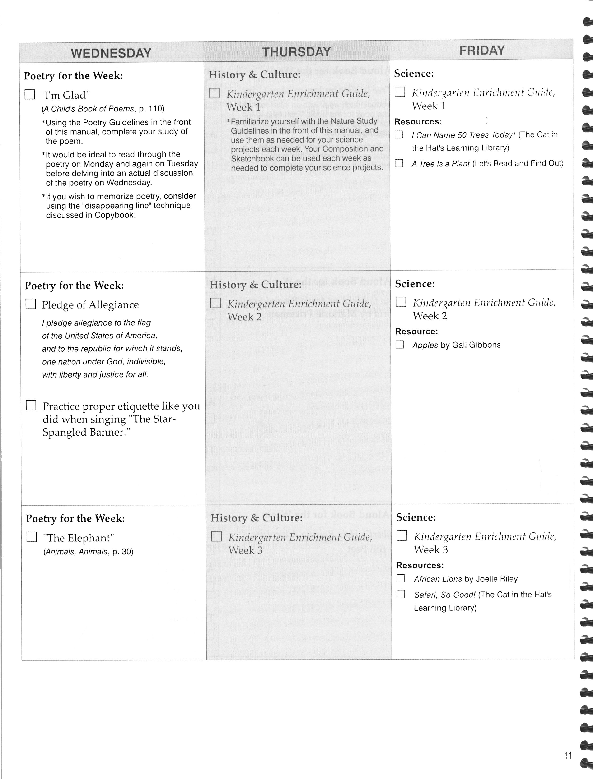 Kindergarten Enrichment Lesson Plans (Charter  Version)