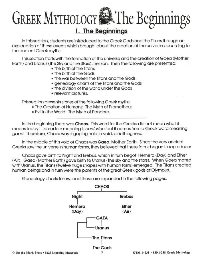 Greek Mythology: Tales of the Gods Gr. 7-8