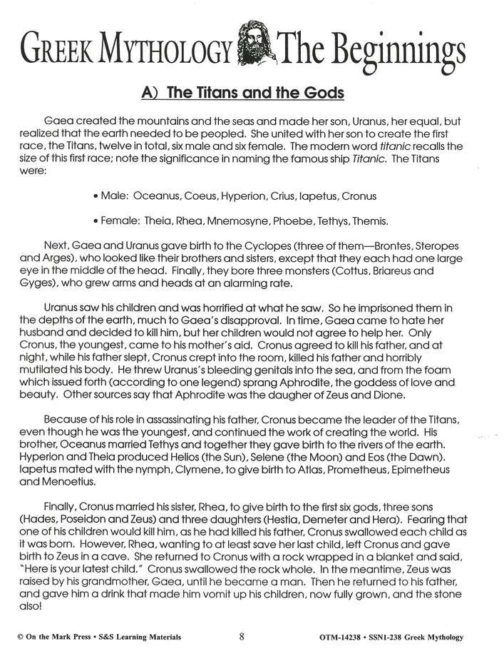 Greek Mythology: Tales of the Gods Gr. 7-8