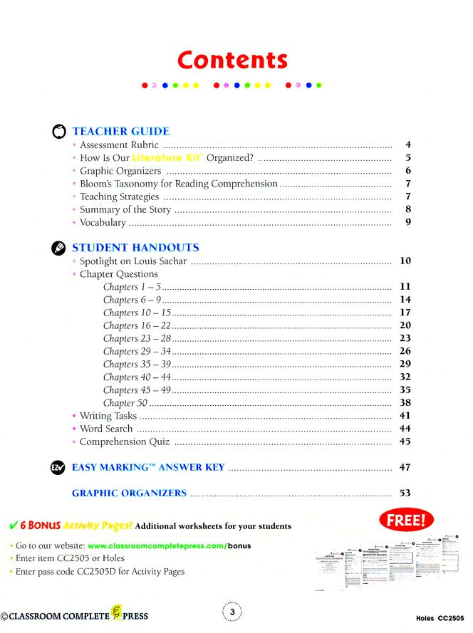 Holes (Louis Sachar) Literature Kit