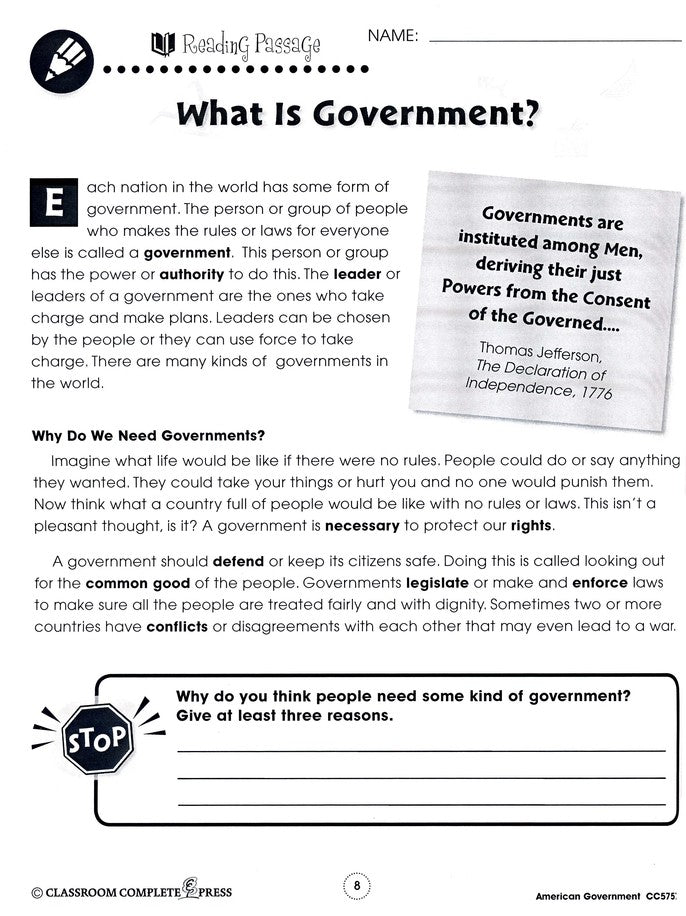 American Government Grades 5-8