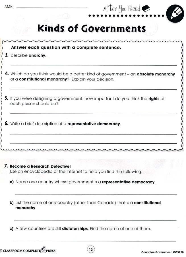 Canadian Government Grades 5-8