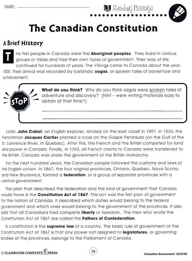 Canadian Government Grades 5-8