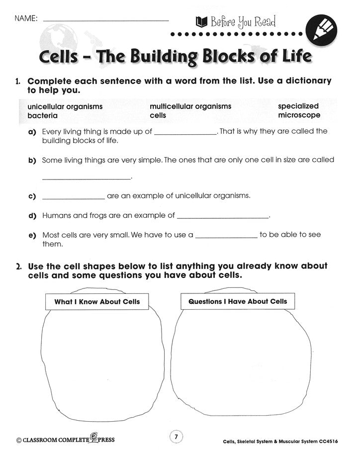 Cells, Skeletal & Muscular Systems Grades 5-8