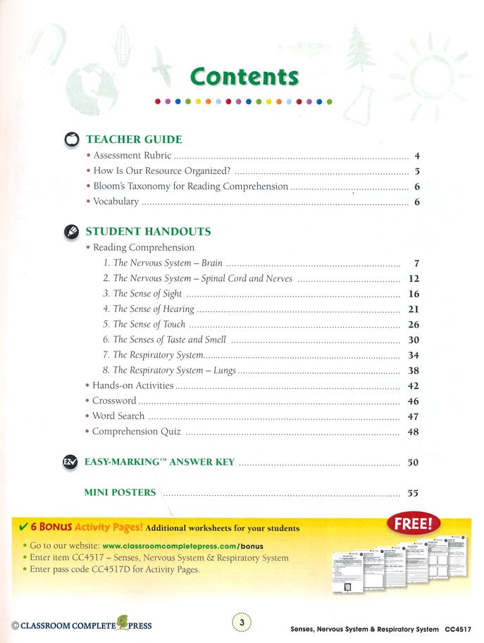 Senses, Nervous & Respiratory Systems Grades 5-8