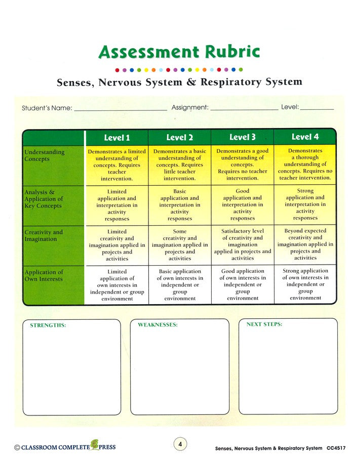 Senses, Nervous & Respiratory Systems Grades 5-8