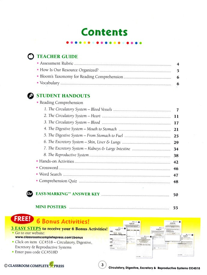 Circulatory, Digestive & Reproductive Systems Grades 5-8