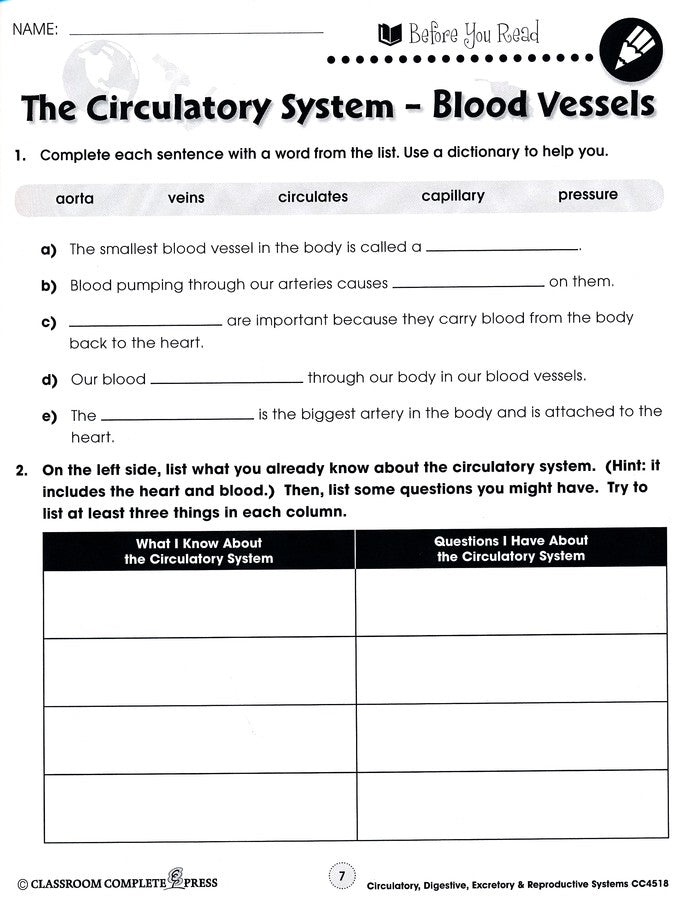 Circulatory, Digestive & Reproductive Systems Grades 5-8