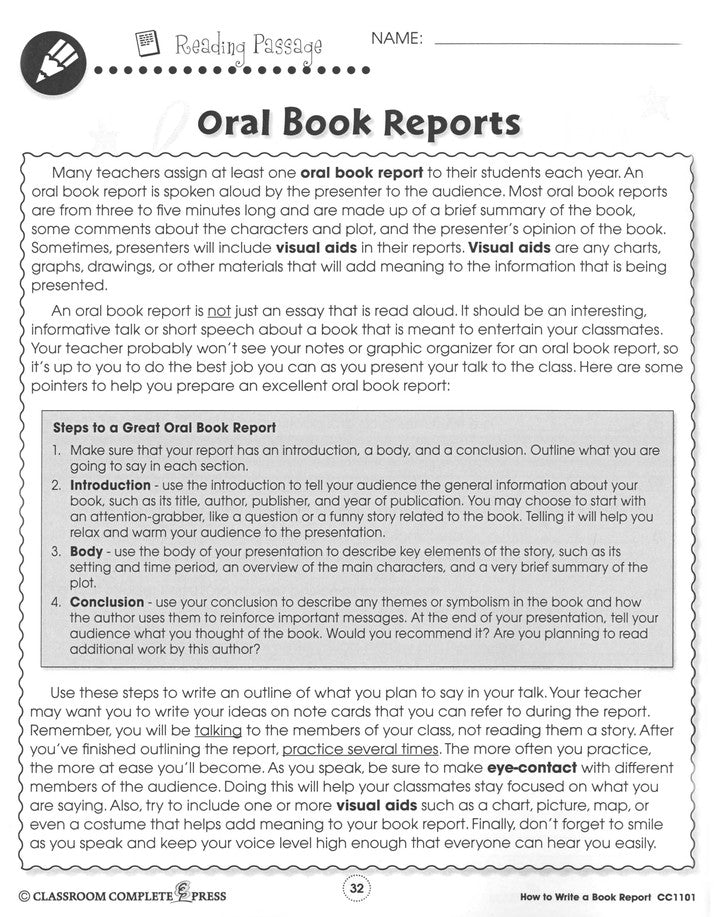 How to Write a Book Report Grades 5-8