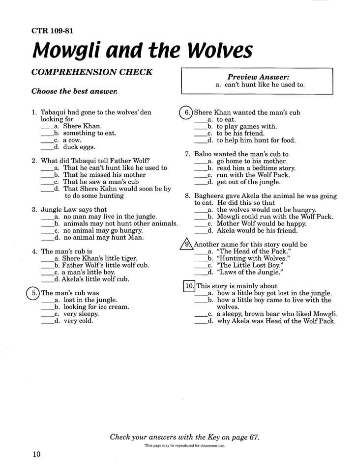 Jungle Book Study Guide Grade 1