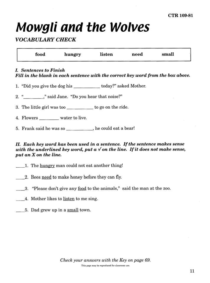 Jungle Book Study Guide Grade 1