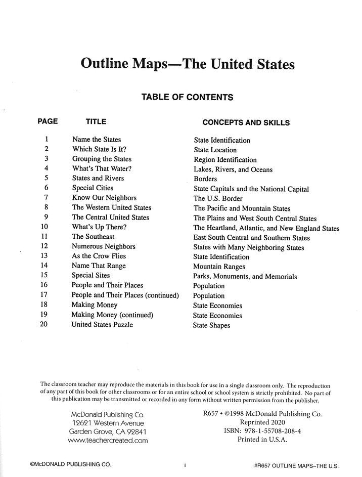 Outline Maps: The United States Reproducible Workbook