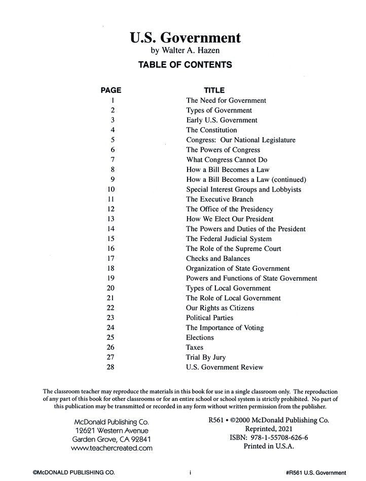 U.S. Government Reproducible Workbook