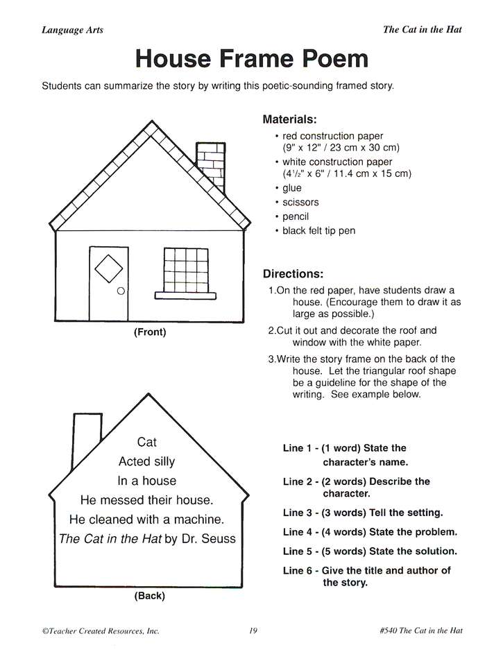 A Guide For Using The Cat in the Hat in the Classroom,  Teacher Created Resources,  Grades  1-3