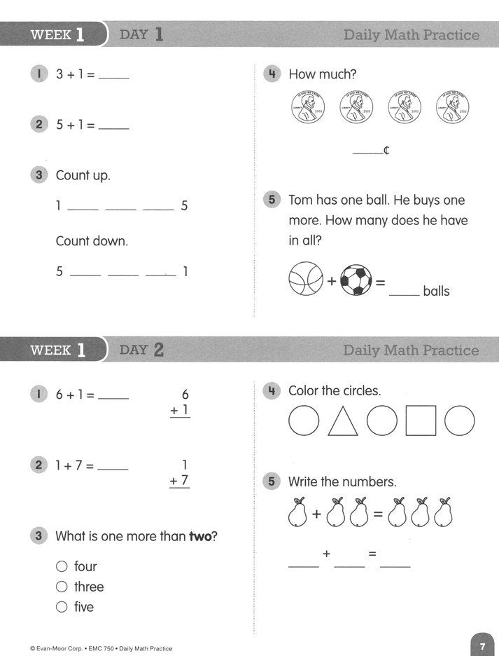 Daily Math Practice, Grade 1 Teacher's Edition