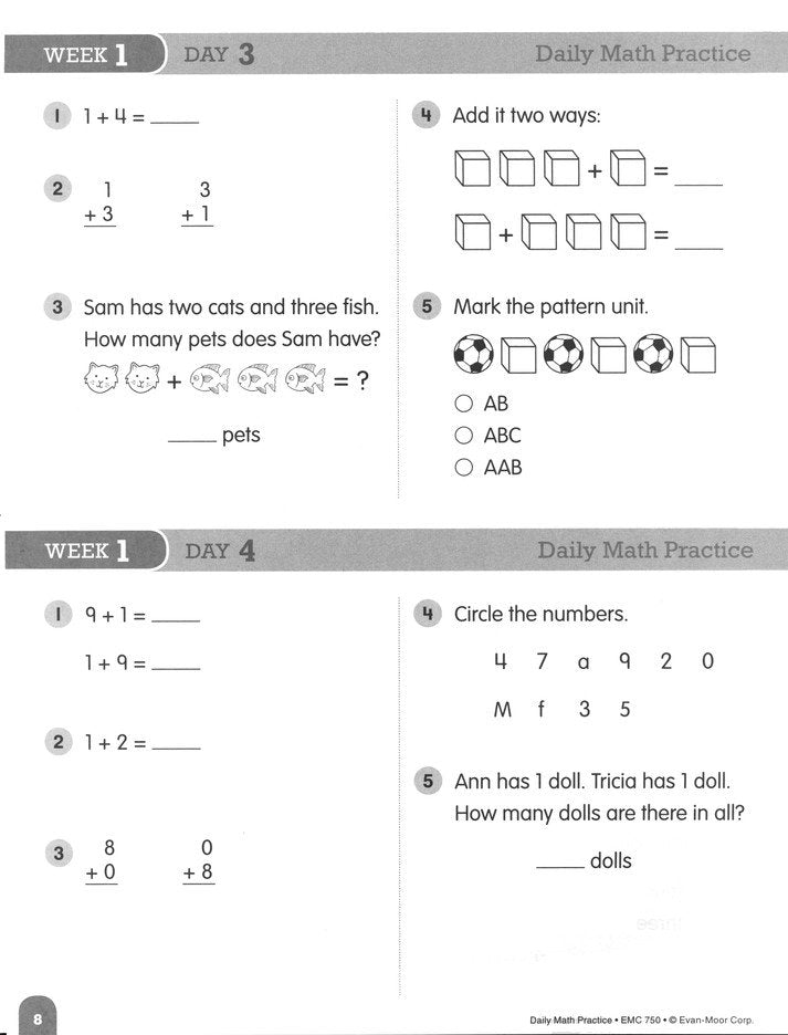 Daily Math Practice, Grade 1 Teacher's Edition