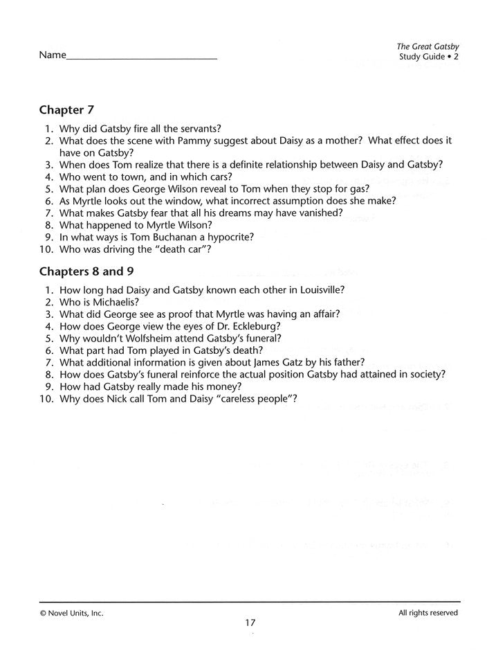 The Great Gatsby, Novel Units Student Packet, Grades 9-12