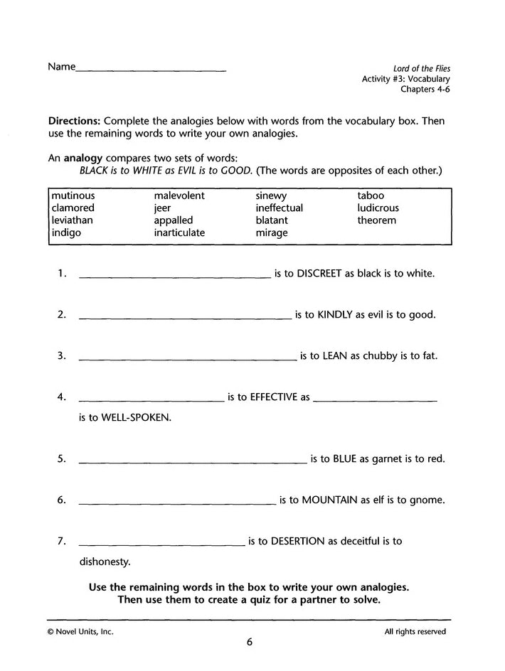 Lord of the Flies, Novel Units Student Packet, Grades 9-12