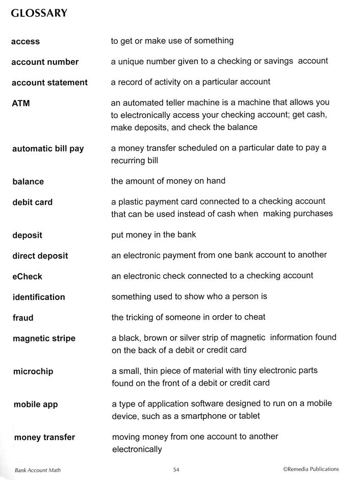 Bank Account Math (Grades 6 to 8)